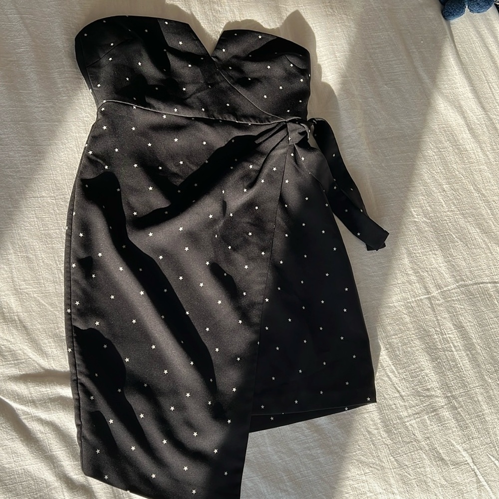 Likely Mini dress black with white stars strapless with side zipper
